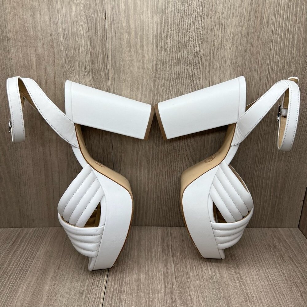 Michael Kors Royce Quilted Leather Platform Sandal Womens 8.5M Cross Strap White - Picture 9 of 15